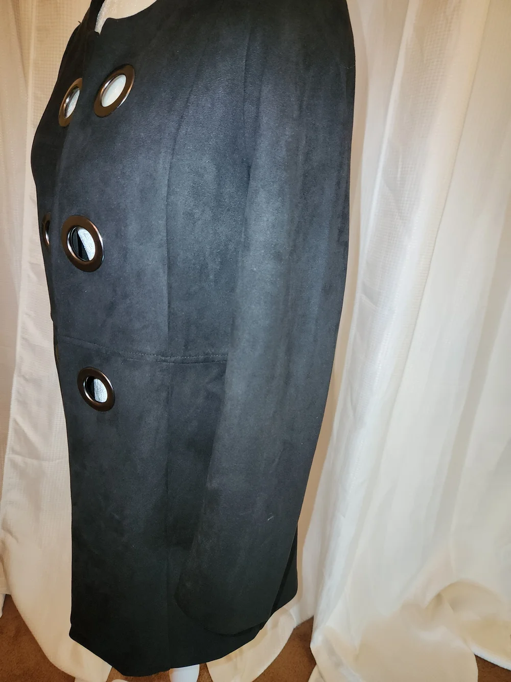 Classic Black Charlie Paige's Women's Long Coat with Metal Eyelet Detail
